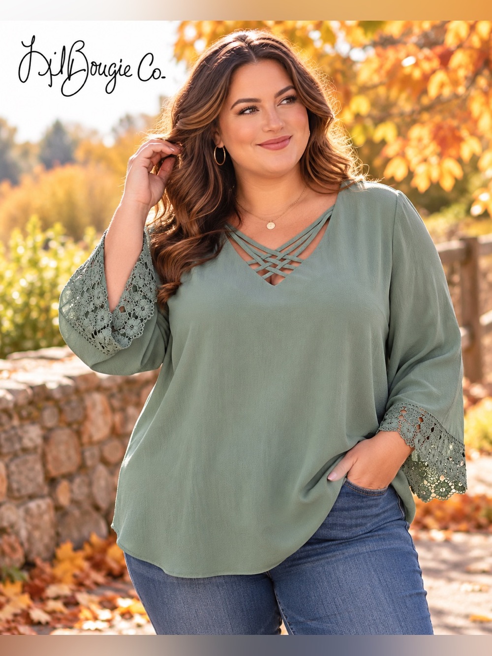 Style & Co Women’s Plus Size 18/20W Sage Green Lace Sleeve Crisscross Tunic